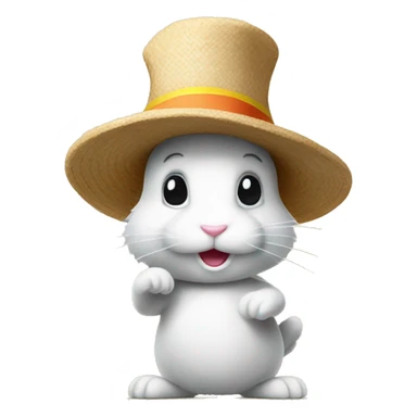 rabbit stands on two legs with a sunny hat sticker