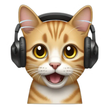 cat with wireless headphone surprised to hear the microphone sound sticker