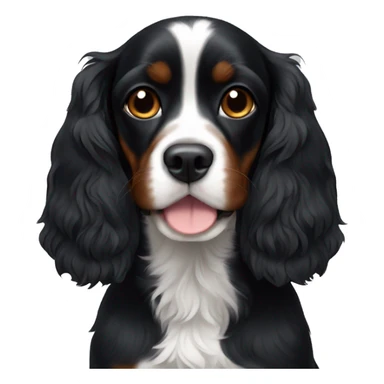 Small completely black cavalier spaniel with white on chest sticker