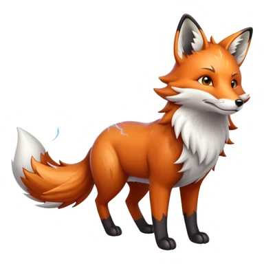 A fox with a body made of storm clouds, lightning crackling through its multiple tails. It can condense or expand its form, becoming more solid for attacks or diffusing into mist to avoid damage. sticker