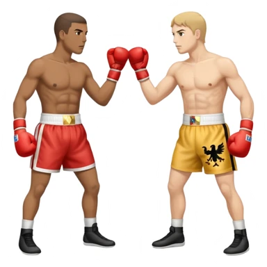 a sideways view of two boxers squaring up, one should have the flag of the HRE as his short while the other the Kingdom of Bohemia sticker