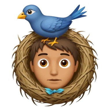 Man who has a birds nest on top of his head for hair sticker