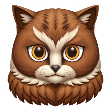An cats head with a brown on top of the head of the cat the cats head infused with an white owls body with brown wings sticker