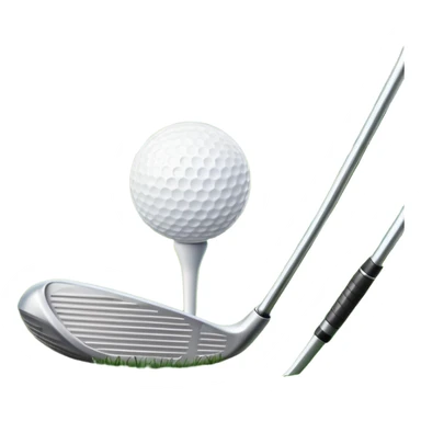 A golf ball on a tee with a golf club placed beside it, set against the backdrop of a well-manicured green golf course. The scene emphasizes the equipment and serene atmosphere of the sport, with soft lighting and a peaceful, open landscape sticker