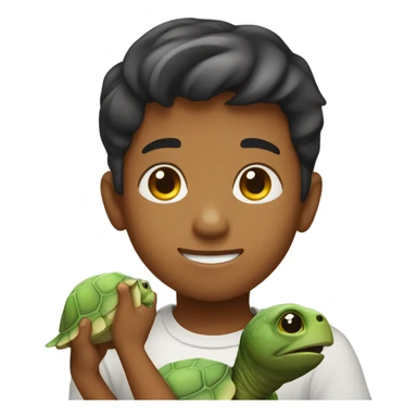 a boy holding a pet turtle sticker