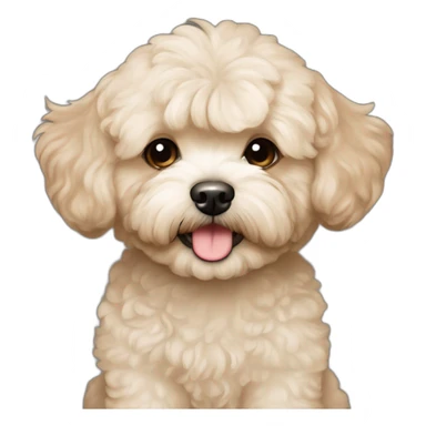 very light beige short haired maltipoo with light brown ear sticker
