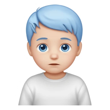 Shy baby Boy emoji, blue eyes, blushing, looking down, white clothes sticker