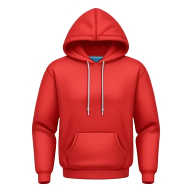 A 3D cartoon red hoodie with soft folds, drawstrings, and a casual fit, isolated plain background. plain , no texture. sticker