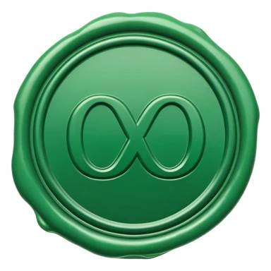 a green wax seal with a tik mark sticker