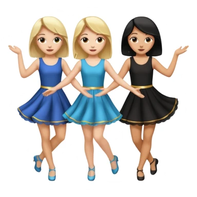 Emoji of 3 Girls dancing one with blonde hair, one tan skin with brown hair and one with black hair sticker