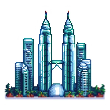 Petronas Twin Towers, pixel art style, vibrant colors sticker
