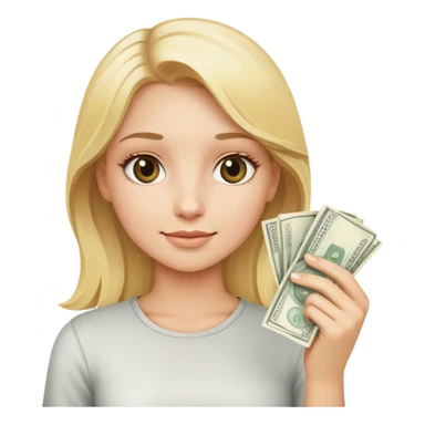 blonde girl holding money sticker