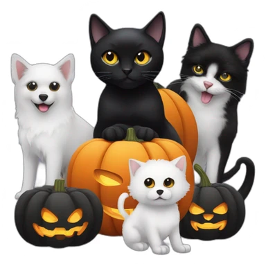 Black cat, two white dogs, an Halloween pumpkin and Elvira sticker