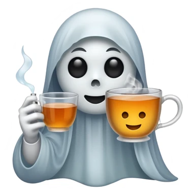 Ghost emoji holding a cup of tea sticker