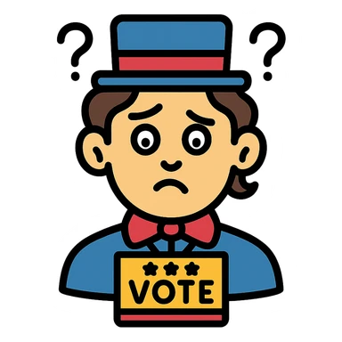 color outline icon of a confused face, 1840s election theme, period details sticker