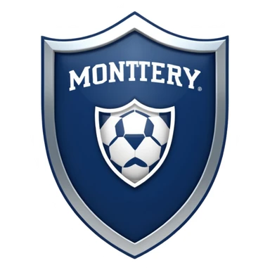 Monterey Football Club logo with thick barred shield with MY written inside and navy blue and white color sticker