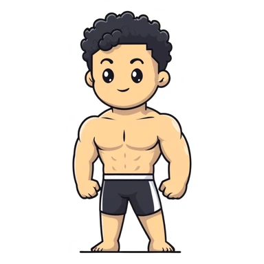 shirtless male athlete with white skin and moderately curly black hair on top with shaved sides sticker