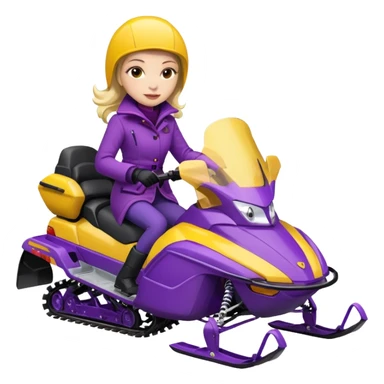 Woman wearing red coat  on purple and yellow snowmobile sticker