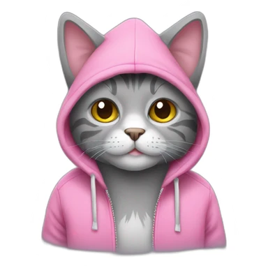 Grey plush cat with pink hoodie sticker