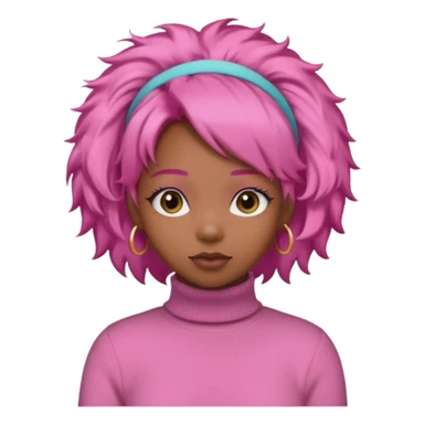 black fluffy haired girl with pink turtleneck sweater and pink hair band sticker