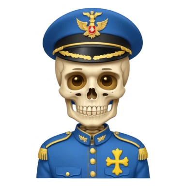 generate a very realistic skeleton in Ukrainian blue and yellow military uniform sticker