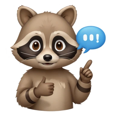 calm raccoon mascot pointing to text bubble, soft gesture, minimalistic, rounded shapes, educational assistant vibe, supportive expression sticker