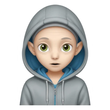 Aliens gray, hoodie, cute big eyes, thin ears, half body sticker