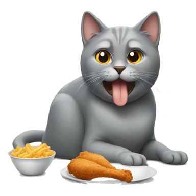 Gray cat eating fried chicken sticker