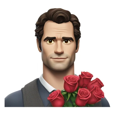 realistic photo of Henry Cavill holding roses and chocolates sticker