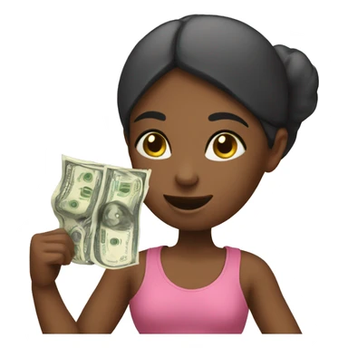 Girl doing Pilates and holding cash sticker