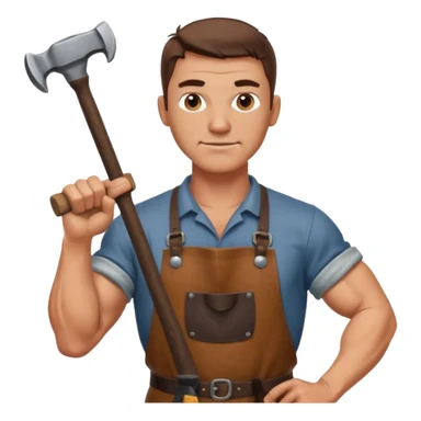 Emoji portrait of a Celtic blacksmith. Work clothes, muscular arms, holding a hammer and wearing a leather apron. sticker