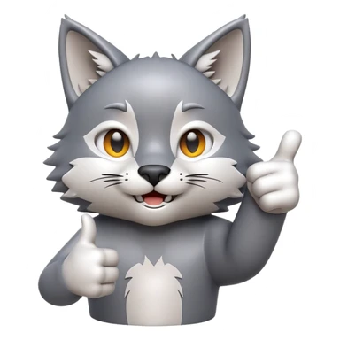 3D-style gray wolf or cat-like character emoji, ok expression with small thumbs up, clean and glossy, inspired by TenSquared logo sticker