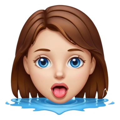 Girl with brown hair, blue eyes, a wet face and her tongue out sticker