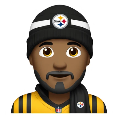 A bald man with a goatee wearing Steelers football beanie  sticker