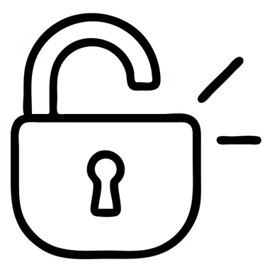 open padlock icon with a ray of light, minimalist style sticker
