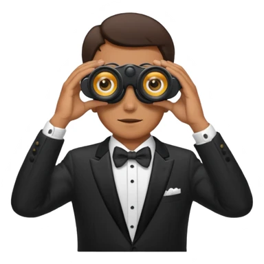 a man in a tuxedo looks through binoculars sticker
