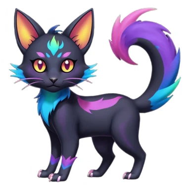 Obsidian-pitch-Black with rainbow-markings edgy Noibat-Purloin-Torracat-Lykoi-Caracal-cat-Fakemon-fusion-hybrid-creature sticker