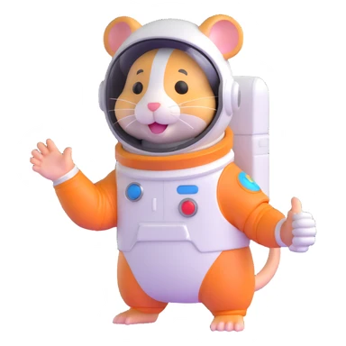 space hamster in a spacesuit waving his hand sticker