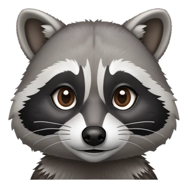 Cinematic-Noble-Raccoon-Portrait-Emoji – Poised and confident, with a sturdy build and a beautifully textured fur of silver-grey accented by dark black facial markings, deep-set, intelligent brown eyes, simplified yet sharp and sophisticated zoom out to show shoulders sticker