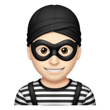 a portrait of robber, mask-wearing with sneaky eyes and a mischievous grin sticker