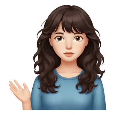 Niña con el pelo color marrón oscuro ondulado con flequillo y pecas  sticker