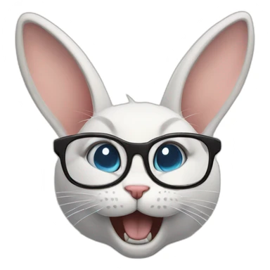 nerd cat head with rabbit teeth pointing his finger towards the sky sticker