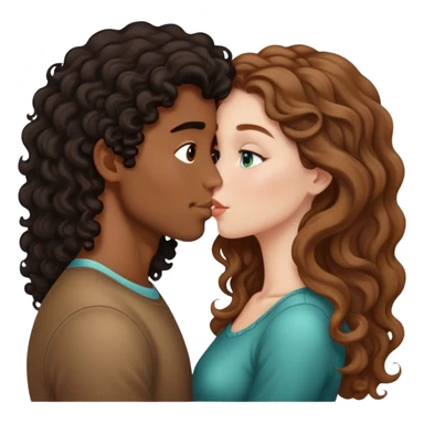 White girl with brown hair kissing a brown boy with curly hair  sticker