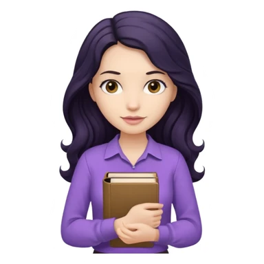 Long Hair Women with Black wavy hair, with purple Book, beige shir, without background sticker