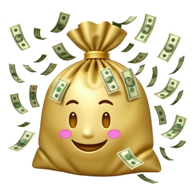 

3D emoji style, big bag of money, flying dollar bills, rich casino vibe, smooth lighting, high detail, clean edges, transparent background



 sticker