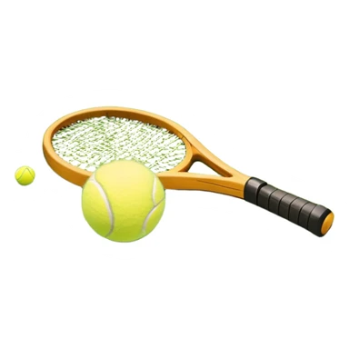 A tennis racket and ball placed on the grass court, with the lines of the court clearly visible in the background. The scene captures the essence of the sport, highlighting the equipment and the vibrant, open atmosphere of a tennis match sticker