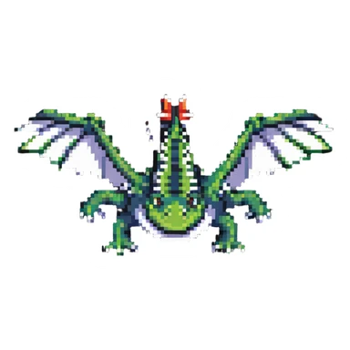 playful crocodile with airplane wings and tail, pixel art style sticker