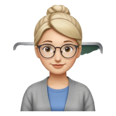 Librarian Style – neat bun, thin metal glasses, calm gentle smile.














































 sticker