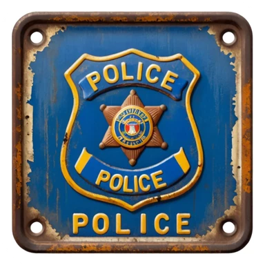 cinematic - aesthetic brilliant divine lighting, oil paint - vintage police plate rusty and broken sticker