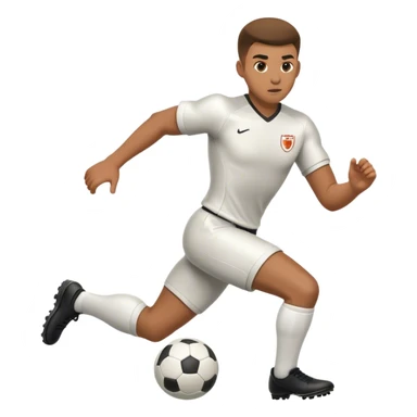 Emoji of a football player in uniform, actively running or kicking a ball, with a determined expression. sticker